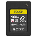 Sony Tough CFexpress Type A 960GB memory card with high-speed 1800MB/s read and 1700MB/s write performance.