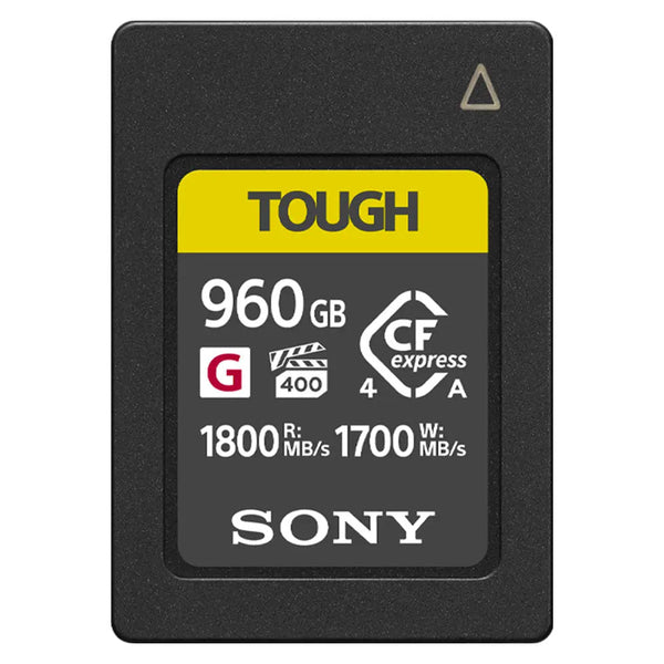 Sony Tough CFexpress Type A 960GB memory card with high-speed 1800MB/s read and 1700MB/s write performance.