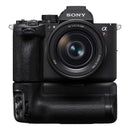 Sony camera with lens and battery grip on a white background
