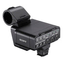 Sony XLR-A4 Digital XLR Adapter connected to microphone and α camera for high-quality 96kHz 32-bit audio recording