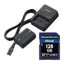 Sony BC-QZ1 Battery Charger with NP-FZ100 battery and Delkin Prime 128GB SDXC memory card bundle