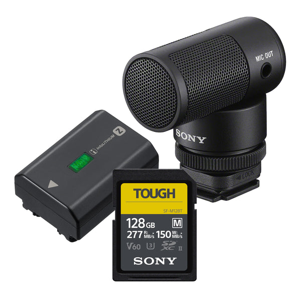Sony NP-FZ100 Battery with Sony TOUGH 128GB SDXC and Sony ECM-G1 Microphone