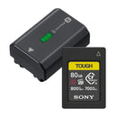 Sony NP-FZ100 Battery pack with Sony Tough 80GB CFexpress Type A Memory Card for high-speed photography and video