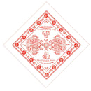 White cotton bandana with red The Camera Store logo and western pattern design