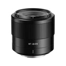 Black camera lens with 'AF 1.8/23' text on a white background