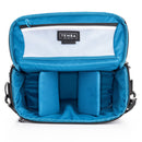 Open blue interior of Tenba Skyline v2 13 Shoulder Bag with padded compartments and zippered pocket