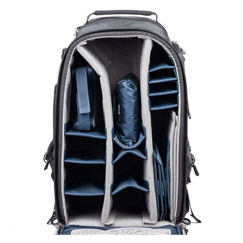 ThinkTank FirstLight 35L+ camera backpack with adjustable padded dividers and multiple compartments for lenses and gear storage