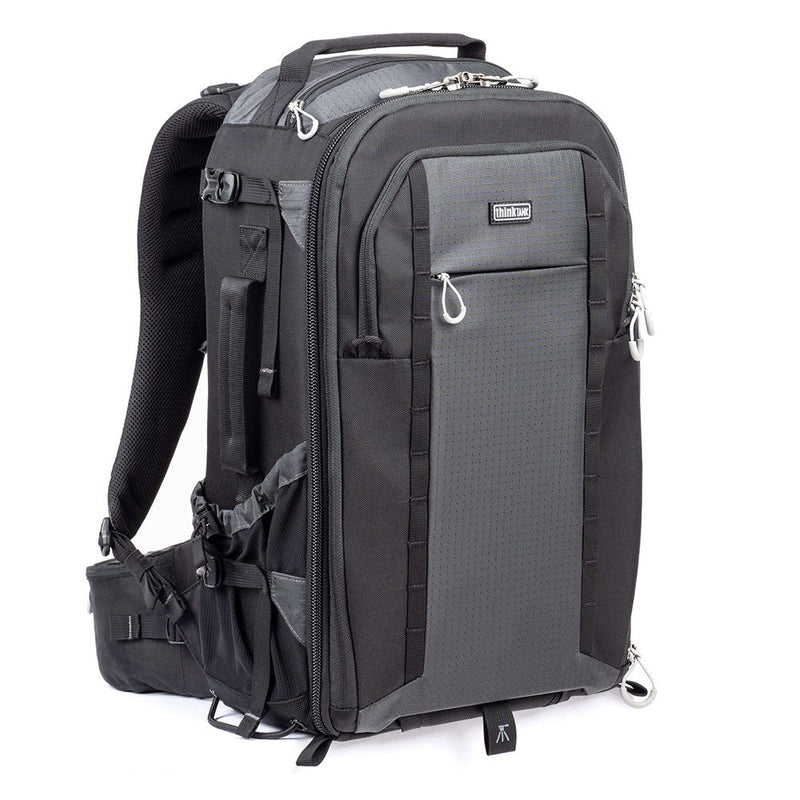 ThinkTank FirstLight 35L+ black and gray backpack with adjustable harness and multiple compartments for outdoor photography gear