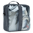 Thinktank blue/clear cable management pouch with clear panels, zippered top, and internal organizer for cables and small items