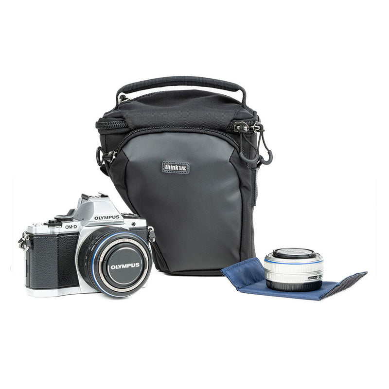 ThinkTank Digital Holster 5 v3 black compact camera bag with Olympus camera and lens pouch