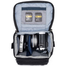 Thinktank Mirrorless Mover 10 v2 camera bag open with mirrorless camera and memory cards inside compact protective storage case