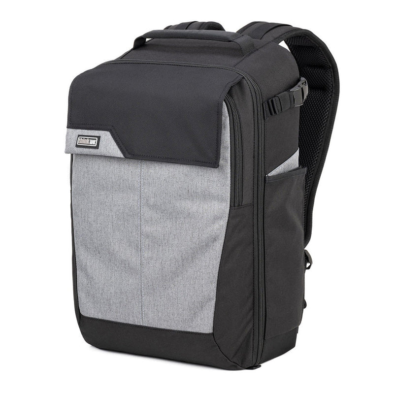 Thinktank Mirrorless Mover Backpack in two-tone gray and black, designed for mirrorless camera systems with customizable dividers and multiple storage compartments.