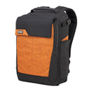 Thinktank Mirrorless Mover Backpack in black and orange with customizable dividers, padded straps, and rain cover for mirrorless cameras and gear.