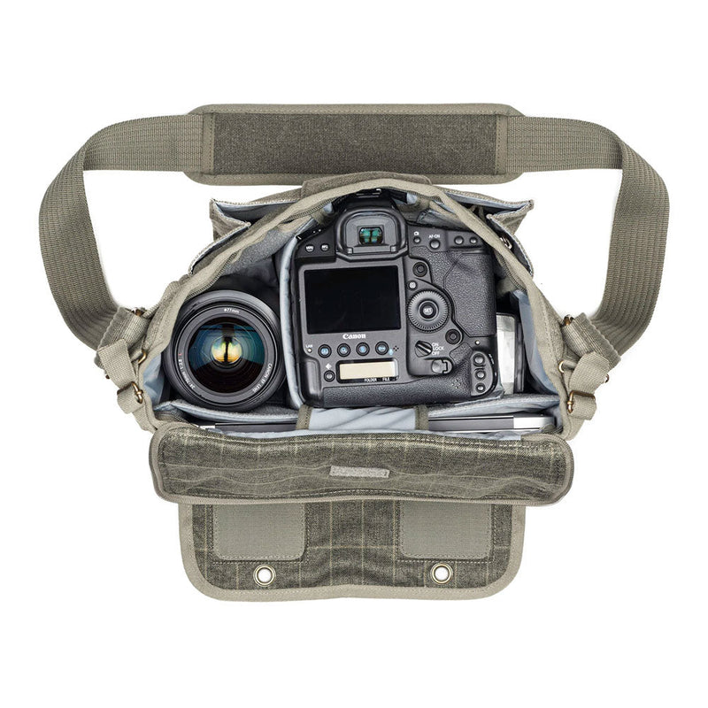 ThinkTank Retrospective 20 camera bag with padded compartments for DSLR, lenses, and tablet, adjustable shoulder strap, and zippered pockets