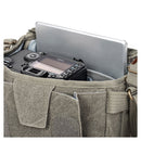 ThinkTank Retrospective 5 camera bag in pinestone with tablet and camera inside
