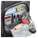 ThinkTank Walker Pro Rolling Backpack open front organizer pocket with keys, pens, and small items inside