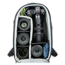 ThinkTank Walker Pro 24L backpack open showing organized camera gear and lenses interior compartments