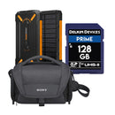 Toughtested Solar Power Bank with Delkin Prime 128GB SD Memory Card and Sony LCS-U21 Carrying Case