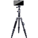 Vanguard VEO 3 Go carbon fiber travel tripod with smartphone mount and Bluetooth remote shutter.