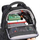 Vanguard VEO Range T 37M Backpack open front showing organized compartments with glasses and accessories inside