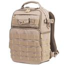 Vanguard VEO Range T 37M tactical camera backpack with customizable compartments and exterior webbing in tan