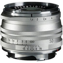 Voigtlander 50mm F1.5 Nokton Vintage Line II silver camera lens with aperture markings