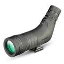 A green and black spotting scope with zoom eyepiece and tripod mount.