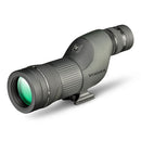 A green and black spotting scope with zoom eyepiece and tripod mount.
