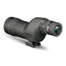 A green and black spotting scope with zoom eyepiece and tripod mount.