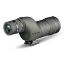 A green and black spotting scope with zoom eyepiece and tripod mount.