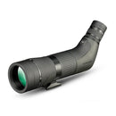 A green and black spotting scope with zooming eyepiece and tripod attachment.