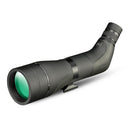 A green and black spotting scope, with zooming eyepiece and tripod mount.