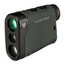 Vortex Triumph HD 850 Laser Rangefinder showing compact design with black LCD display for hunting and ranging in various terrains