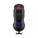 A black, angled spotting scope on a white background