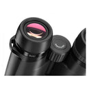 Close-up of a black binoculars with '8x42' marking on a white background