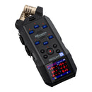 Zoom H6essential handheld audio recorder with 6 tracks, 32-bit float recording, X/Y microphones, and waveform display