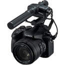 Zoom M3 MicTrak on-camera stereo microphone attached to a Lumix camera for high-quality audio recording