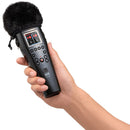Hand-held Zoom M4 MicTrak portable audio recorder with windscreen and color LCD screen