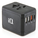 iQ Universal Travel Adapter with multiple USB ports and universal compatibility for over 150 countries