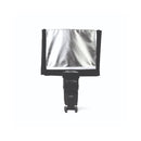Aurora Multireflector 4-in-1 portable light reflector with silver surface attached to camera flash diffuser
