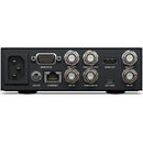 rear panel of Blackmagic HyperDeck Studio HD Mini with multiple broadcast connectivity ports including SDI, HDMI, Ethernet, timecode and reference inputs and outputs