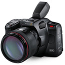 Blackmagic Pocket Cinema Camera 6K G2 with EF lens mount, 5-inch tilt LCD, and professional video recording features