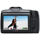 Blackmagic Pocket Cinema Camera 6K G2 rear view with large touchscreen and ergonomic controls in black design
