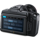 Blackmagic Pocket Cinema Camera 6K G2 showing rear touchscreen and controls in black compact cinema camera body