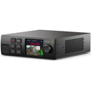 Blackmagic Web Presenter HD streaming device with front LCD, buttons and USB port in black compact design