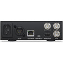Blackmagic Web Presenter HD rear panel with Ethernet, SDI, HDMI, USB, and power connections for live streaming and video monitoring
