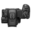 Top view of Canon EOS R5 C professional video and photo camera body in black with control buttons and dials