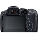 Back view of Canon EOS R7 camera body showing LCD screen and control buttons