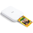 Compact white Canon IVY 2 Mini Photo Printer printing a colorful photo sticker with custom frame design