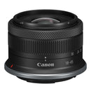 Canon RF-S 18-45mm f4.5-6.3 IS STM compact standard zoom lens with image stabilization and quiet autofocus.